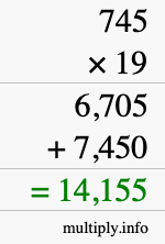How to calculate 745 times 19 using long multiplication