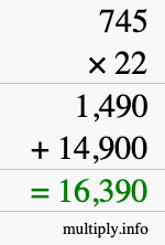 How to calculate 745 times 22 using long multiplication