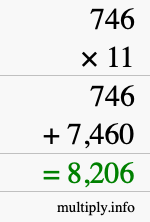 How to calculate 746 times 11 using long multiplication