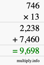 How to calculate 746 times 13 using long multiplication