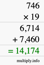 How to calculate 746 times 19 using long multiplication