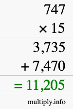 How to calculate 747 times 15 using long multiplication How to calculate 747 times 15 using long multiplication