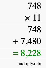 How to calculate 748 times 11 using long multiplication