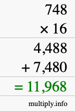 How to calculate 748 times 16 using long multiplication