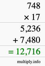 How to calculate 748 times 17 using long multiplication