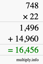 How to calculate 748 times 22 using long multiplication