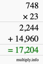 How to calculate 748 times 23 using long multiplication