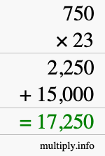 How to calculate 750 times 23 using long multiplication