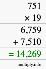 How to calculate 751 times 19 using long multiplication How to calculate 751 times 19 using long multiplication