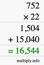 How to calculate 752 times 22 using long multiplication