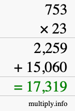 How to calculate 753 times 23 using long multiplication