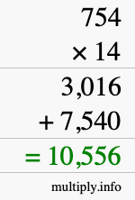 How to calculate 754 times 14 using long multiplication