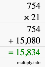 How to calculate 754 times 21 using long multiplication