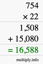 How to calculate 754 times 22 using long multiplication