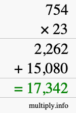 How to calculate 754 times 23 using long multiplication