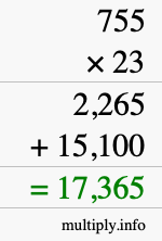 How to calculate 755 times 23 using long multiplication How to calculate 755 times 23 using long multiplication