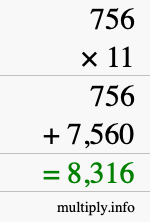 How to calculate 756 times 11 using long multiplication