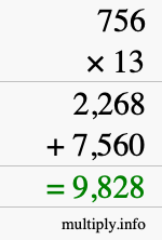 How to calculate 756 times 13 using long multiplication