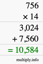 How to calculate 756 times 14 using long multiplication