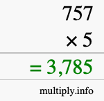 How to calculate 757 times 5 using long multiplication