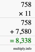 How to calculate 758 times 11 using long multiplication