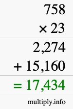 How to calculate 758 times 23 using long multiplication