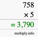 How to calculate 758 times 5 using long multiplication