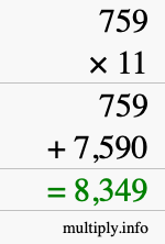 How to calculate 759 times 11 using long multiplication