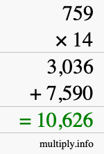 How to calculate 759 times 14 using long multiplication