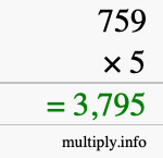How to calculate 759 times 5 using long multiplication