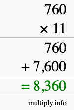 How to calculate 760 times 11 using long multiplication