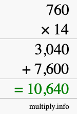 How to calculate 760 times 14 using long multiplication
