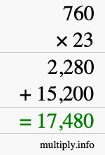 How to calculate 760 times 23 using long multiplication