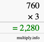 How to calculate 760 times 3 using long multiplication
