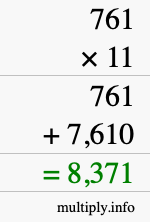 How to calculate 761 times 11 using long multiplication