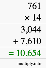 How to calculate 761 times 14 using long multiplication