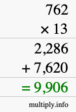 How to calculate 762 times 13 using long multiplication
