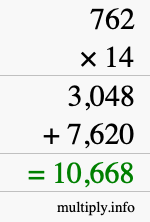 How to calculate 762 times 14 using long multiplication