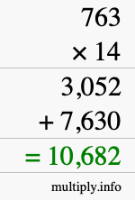 How to calculate 763 times 14 using long multiplication