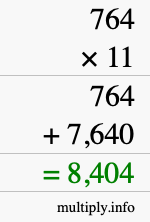 How to calculate 764 times 11 using long multiplication