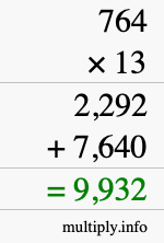 How to calculate 764 times 13 using long multiplication