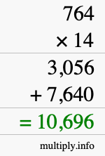 How to calculate 764 times 14 using long multiplication