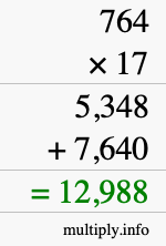 How to calculate 764 times 17 using long multiplication