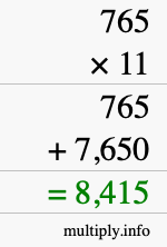How to calculate 765 times 11 using long multiplication