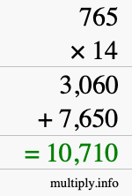How to calculate 765 times 14 using long multiplication