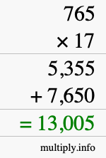 How to calculate 765 times 17 using long multiplication