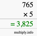 How to calculate 765 times 5 using long multiplication