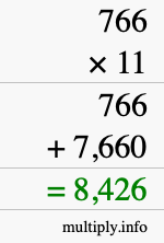 How to calculate 766 times 11 using long multiplication