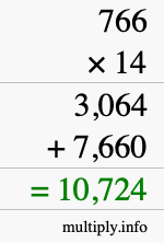 How to calculate 766 times 14 using long multiplication
