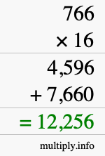 How to calculate 766 times 16 using long multiplication How to calculate 766 times 16 using long multiplication